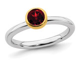 3/5 Carat (ctw) Solitaire Garnet Ring in Sterling Silver with Yellow Accent